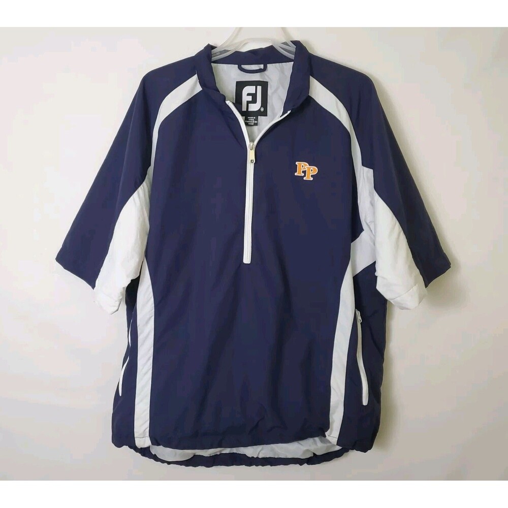 Footjoy Jacket Men M Blue White 1/2 Zip Pullover Windshirt Windbreaker Golf
